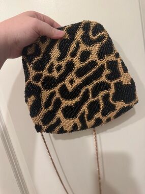 Beaded Leopard Print Crossbody Bag - Black & Gold